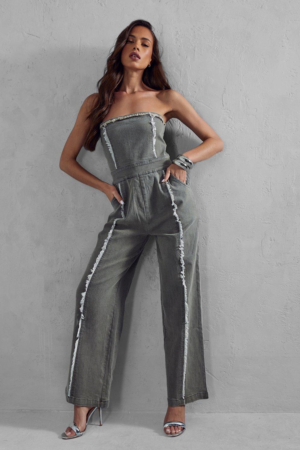 Grey hot sale strapless jumpsuit